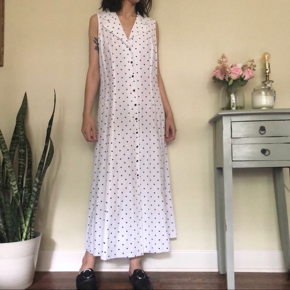 Vintage Dresses & Skirts - Vintage black and white polka dot maxi dress